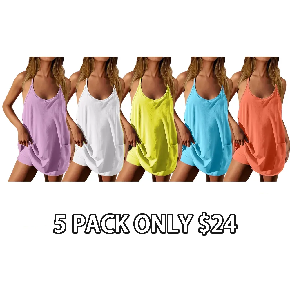 Women's Sleeveless Athletic Dress with Built-In Shorts