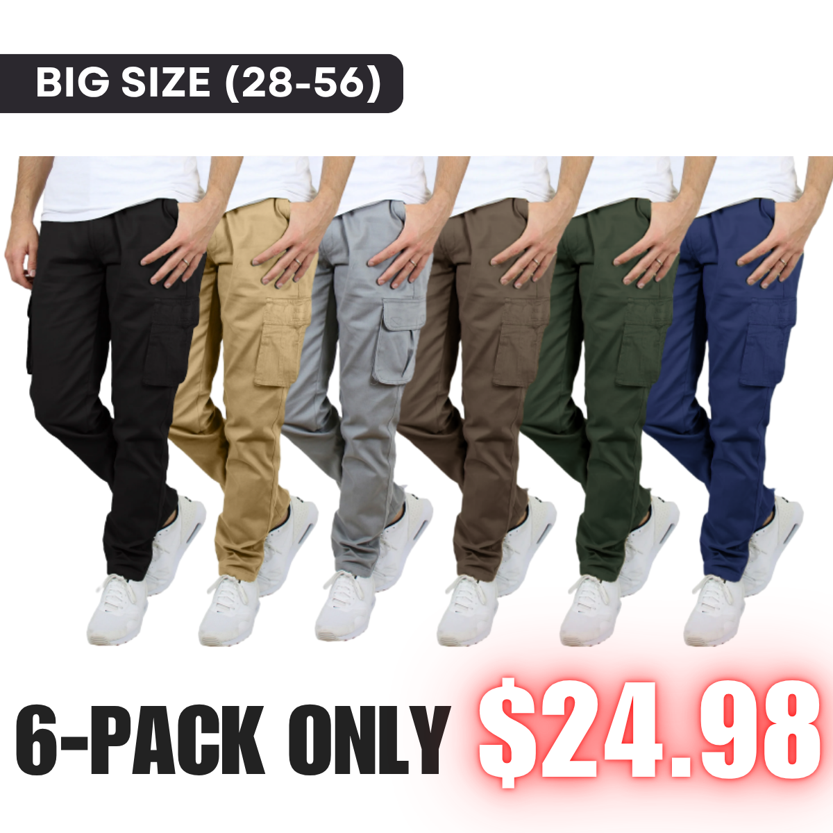 🔥Men's 6-Pack Flex Stretch Cotton Cargo Pants