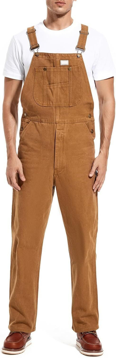 Men's Denim Bib Overalls,  Workwear with Adjustable Straps and Convenient Tool Pockets