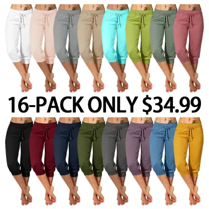 ⚡️Factory wholesale promotion⚡️ Women's Solid-Color Drawstring Waist Cropped Pants