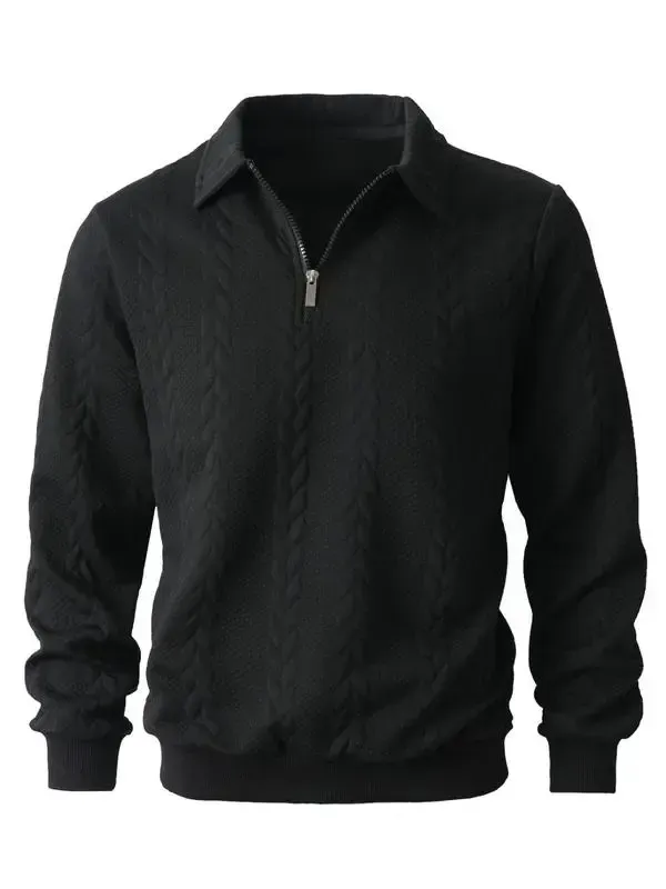 Men's Fall Winter Outfits Knitted Polo Neck Long Sleeve Sweatshirt for Daliy Wear