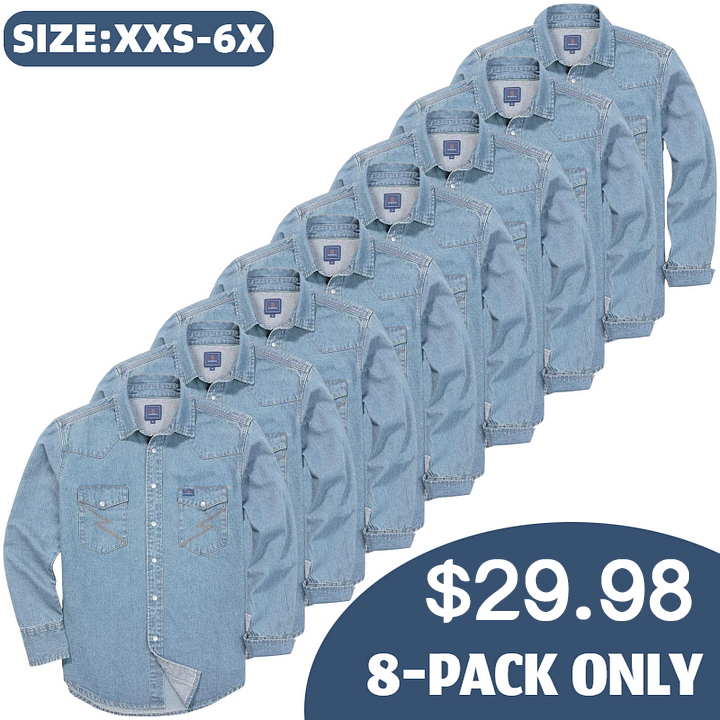 🔥AUGUST HOT-SALE 🔥Men's Long Sleeve Stone-Washed and Pre-Washed Denim Work Shirt