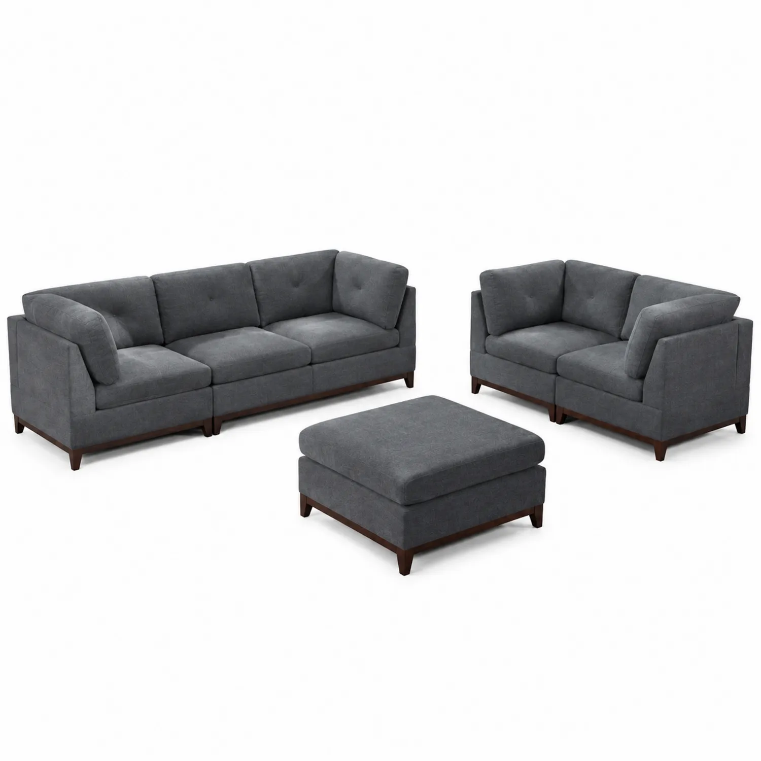 Set di Divani Componibili in Tessuto Grigio e Struttura in Legno
