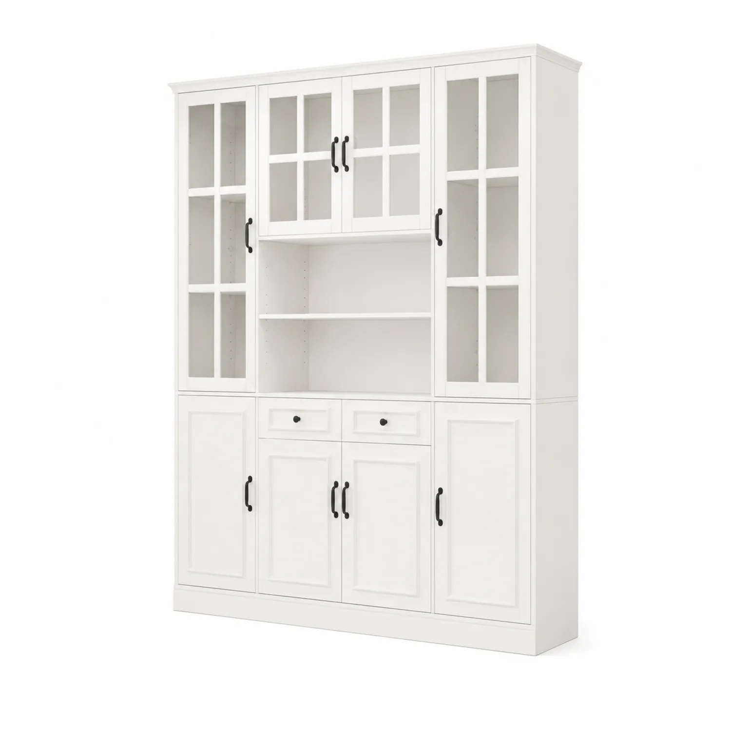 Credenza a 6 Ante in Legno e Vetro Temperato Bianco