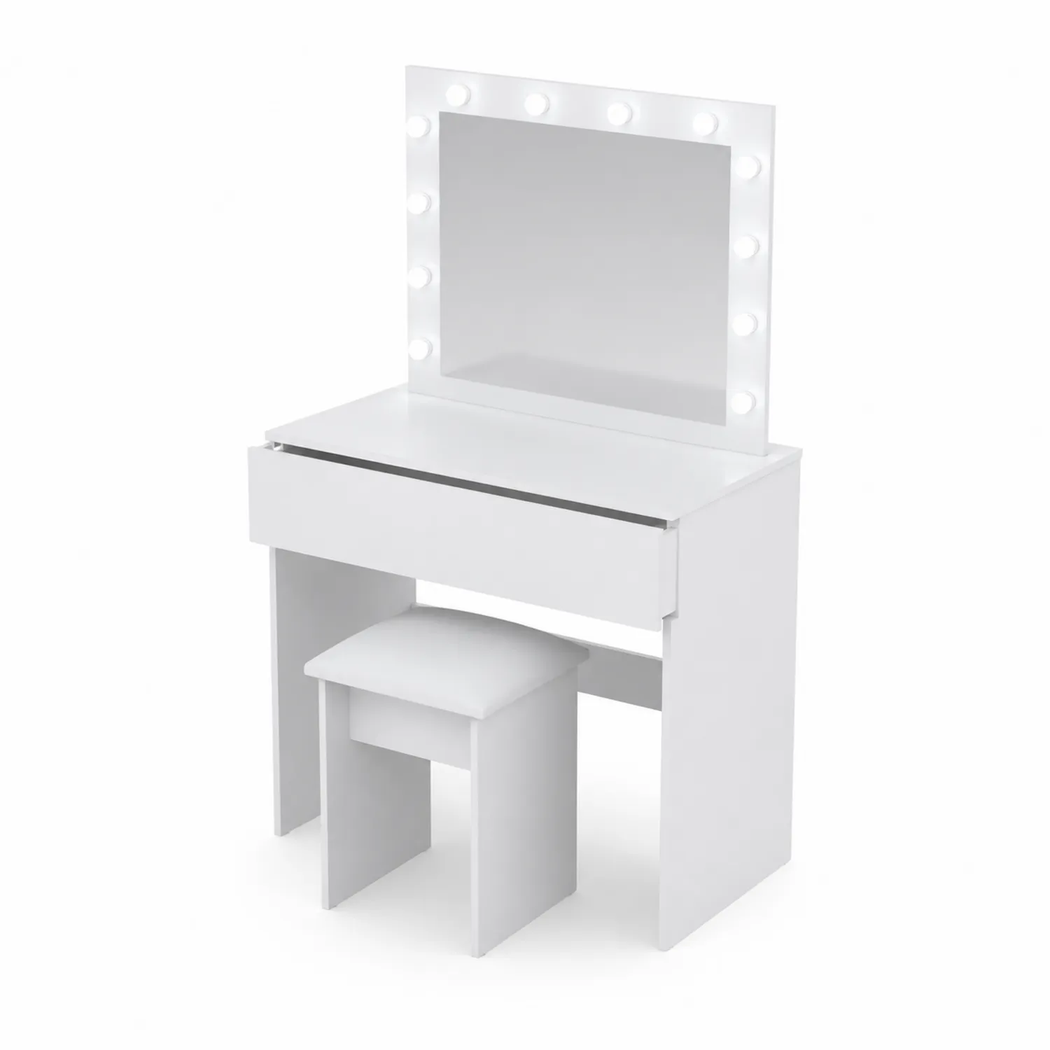 Toeletta con Specchio LED in Legno Ingegnerizzato Bianco