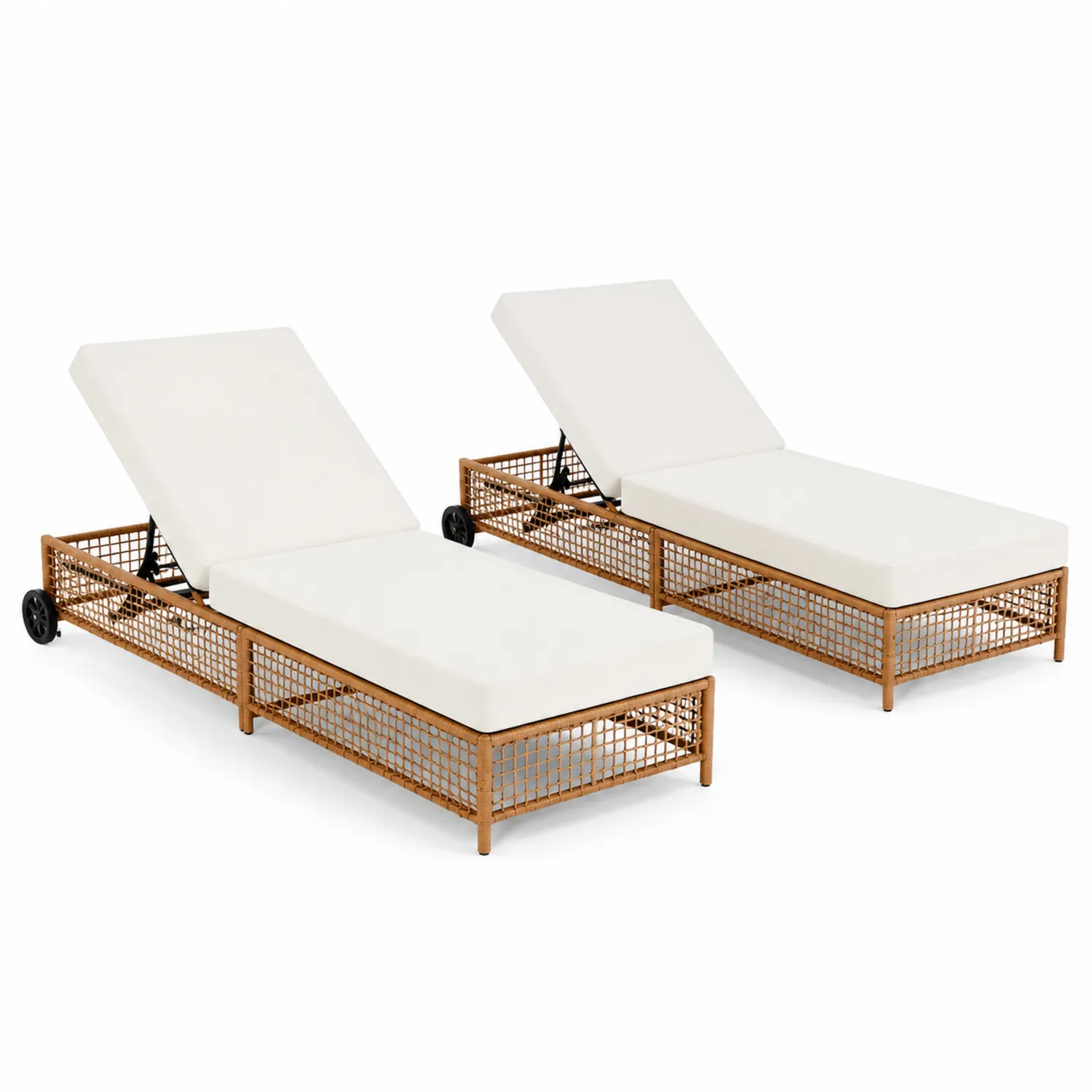 Set di 2 lettini prendisole regolabili in rattan sintetico e tessuto beige