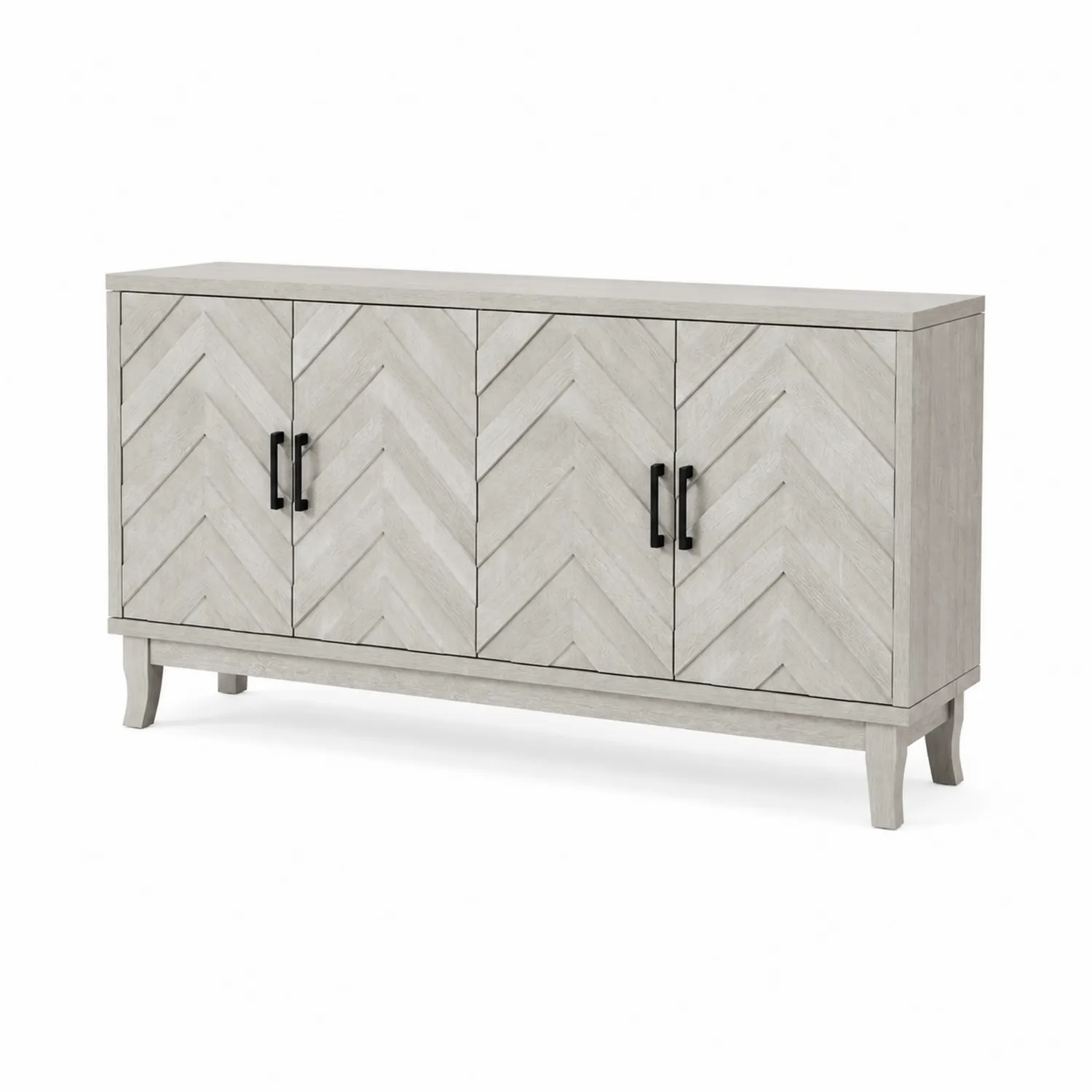 Credenza rettangolare in legno di quercia con maniglie in metallo