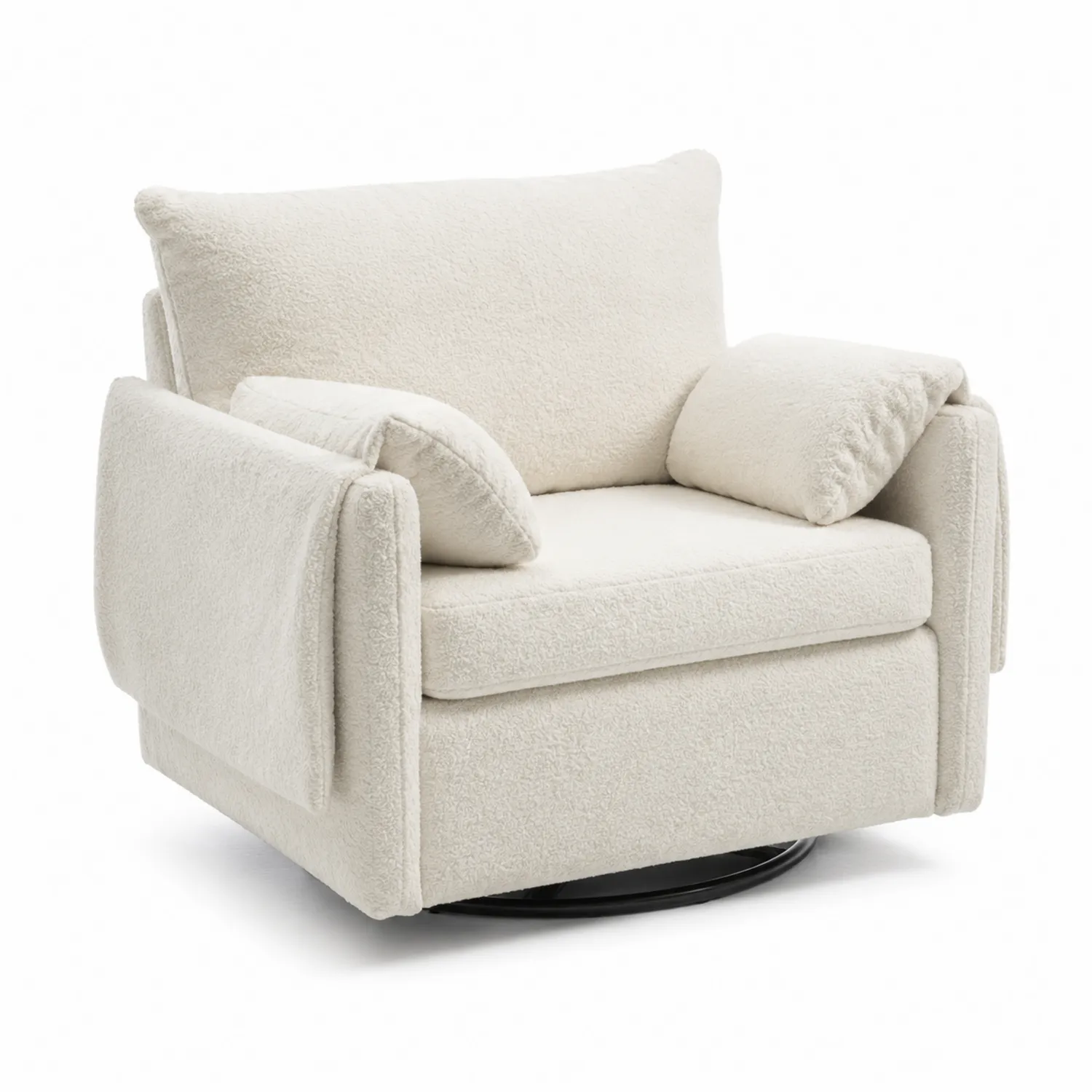 Poltrona girevole in tessuto bouclé Bianco
