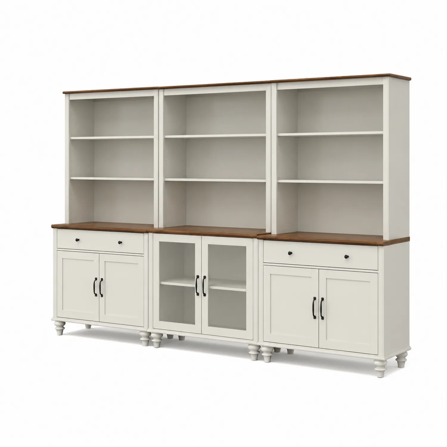 Credenza in Legno e Vetro Temperato Bianco e Marrone 300x40x200 cm