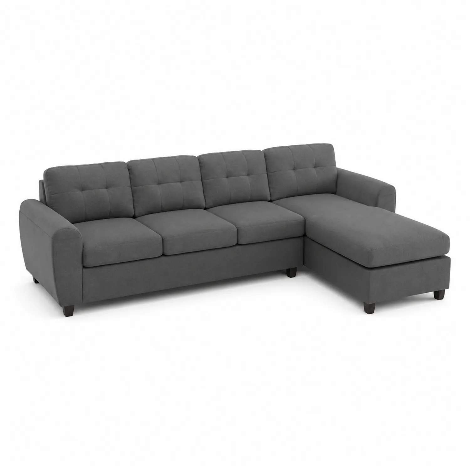 Divano angolare in tessuto poliestere grigio con chaise longue