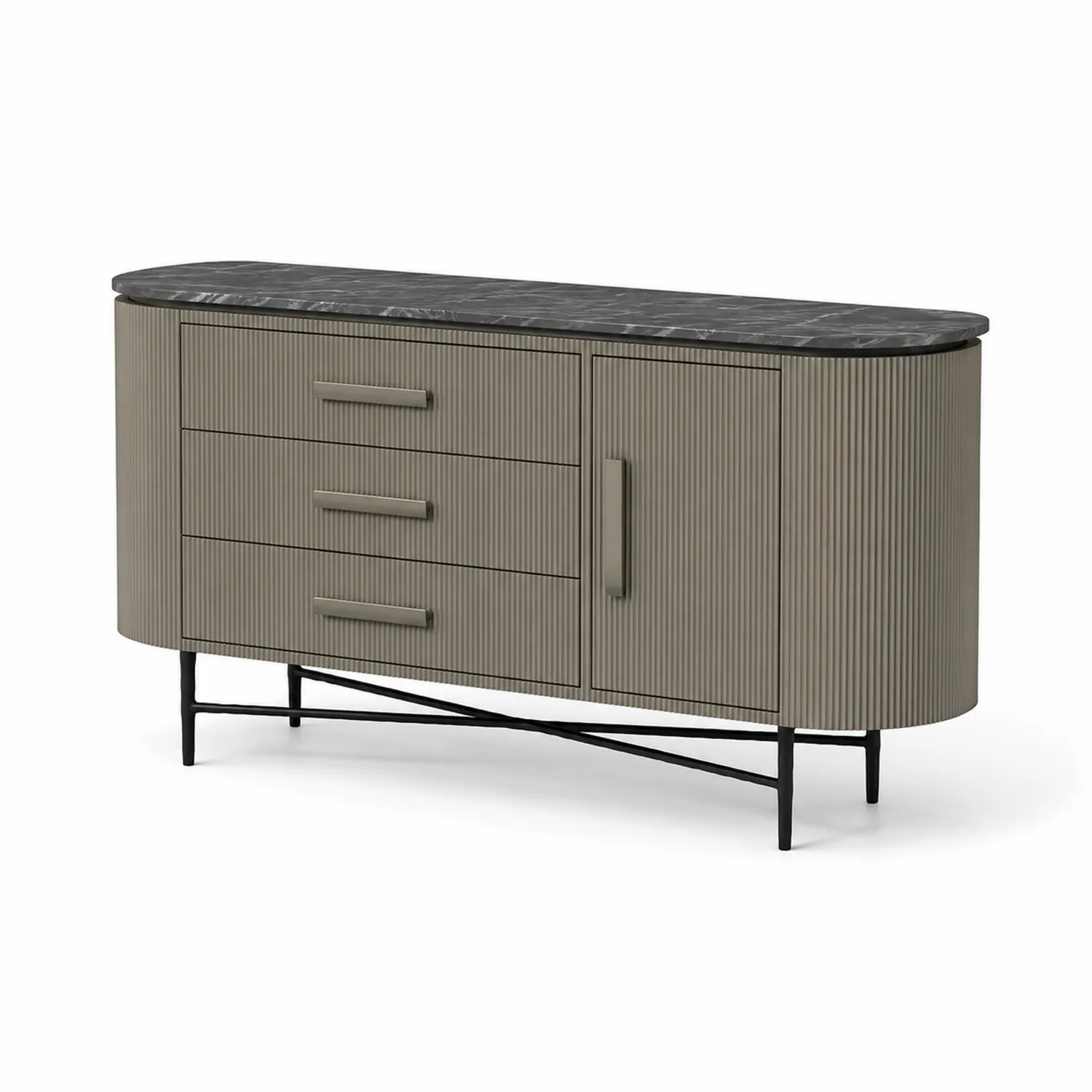 Credenza ovale in MDF con top in marmo