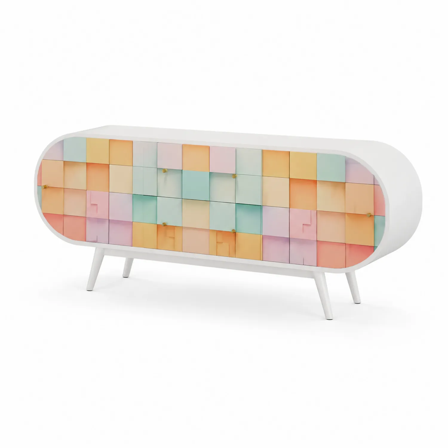 Credenza moderna in legno con ante multicolori