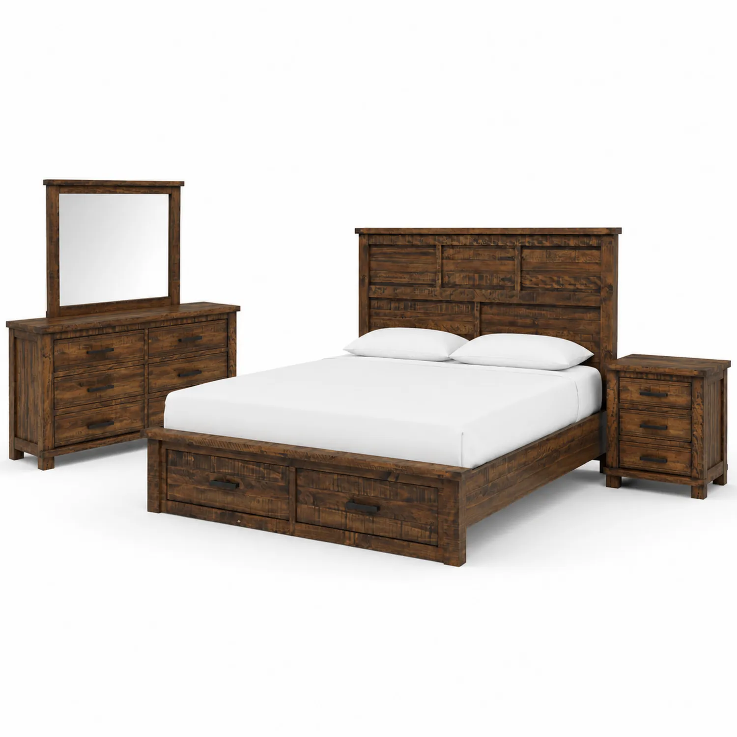 Set Camera da Letto in Legno di Pino Marrone