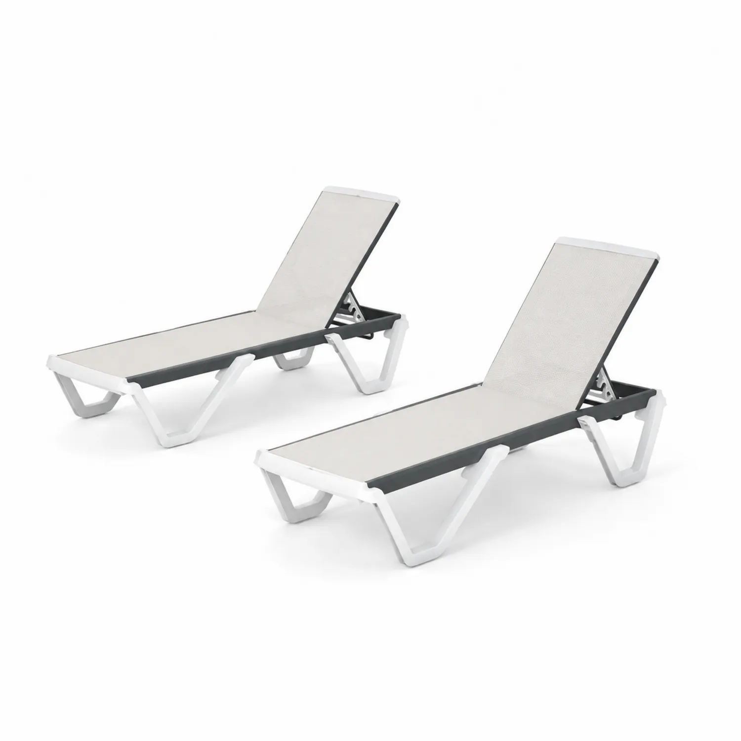 Set di 2 lettini prendisole regolabili in alluminio e textilene Bianco/Grigio