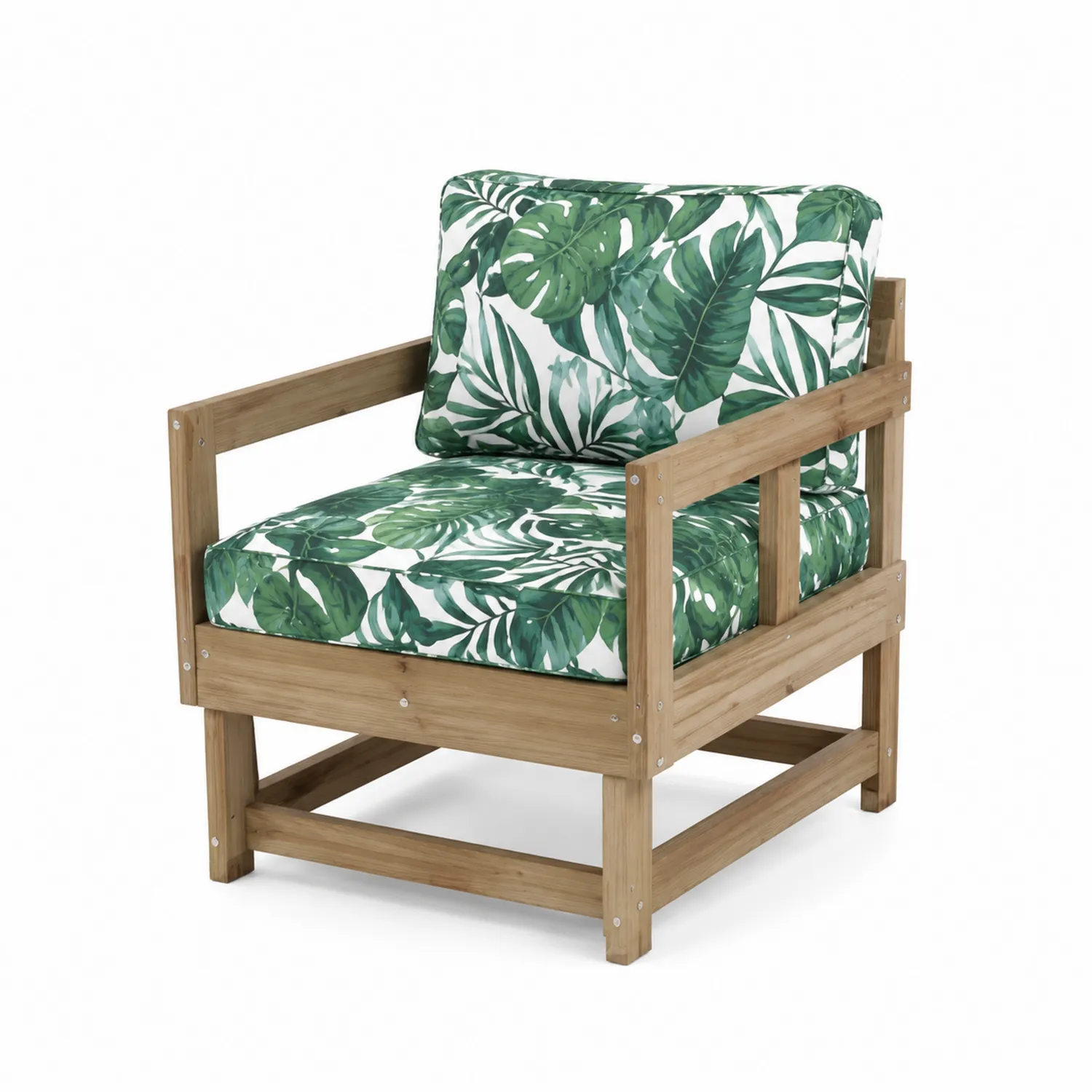 Poltrona da esterno in legno di acacia con cuscino tropicale