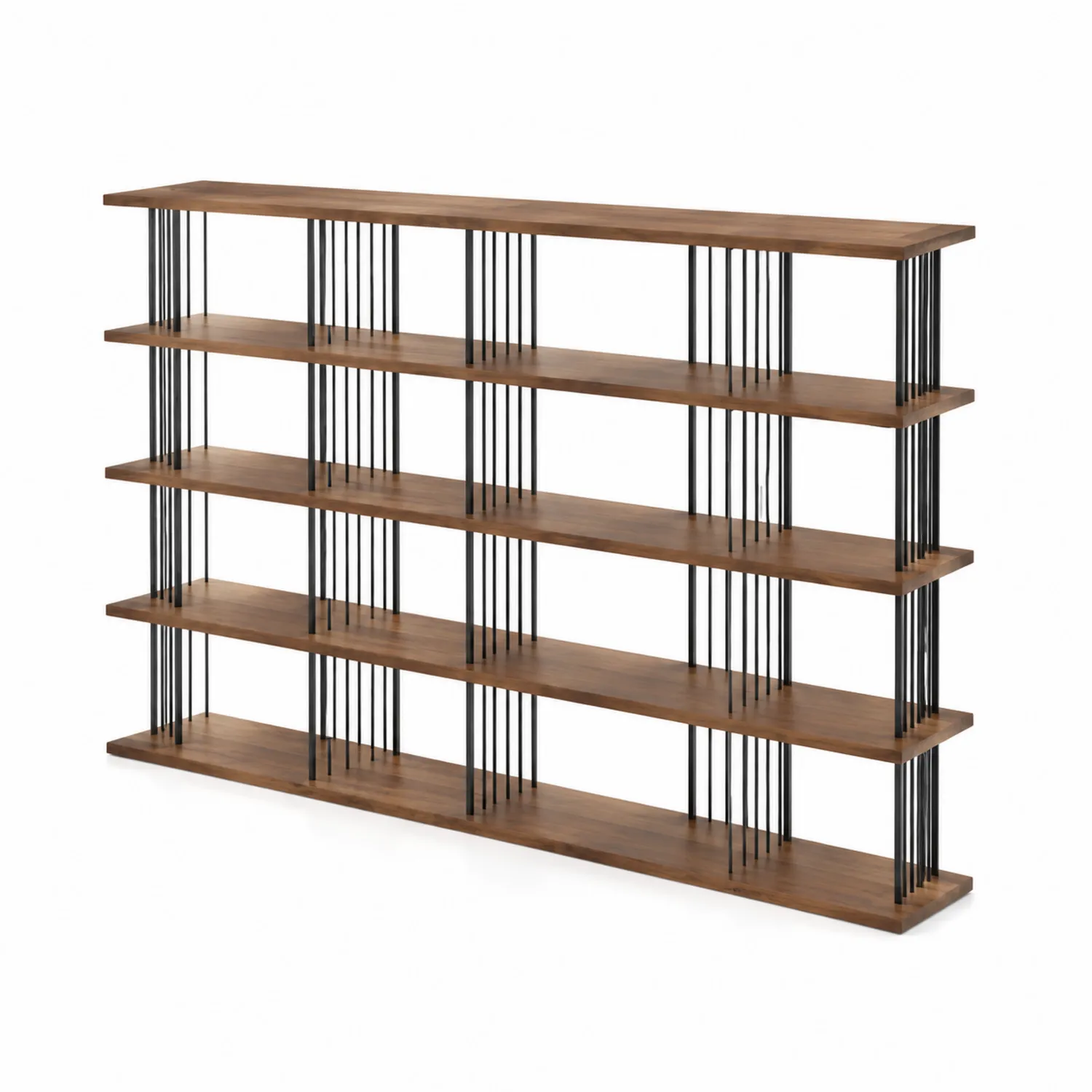 Libreria a 5 Ripiani in Legno e Metallo, Noce