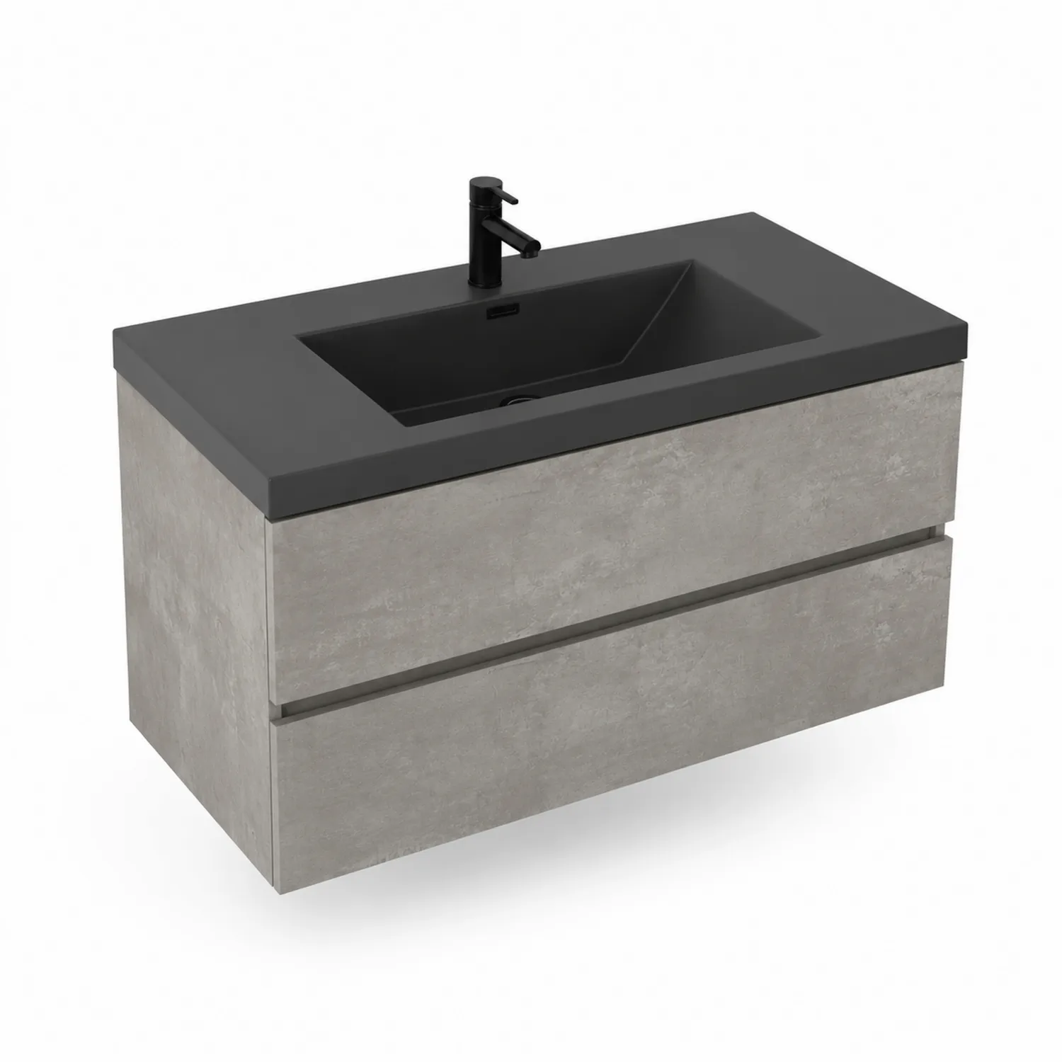 Mobiletto lavabo MDF effetto cemento e resina nero 80x40x55 cm