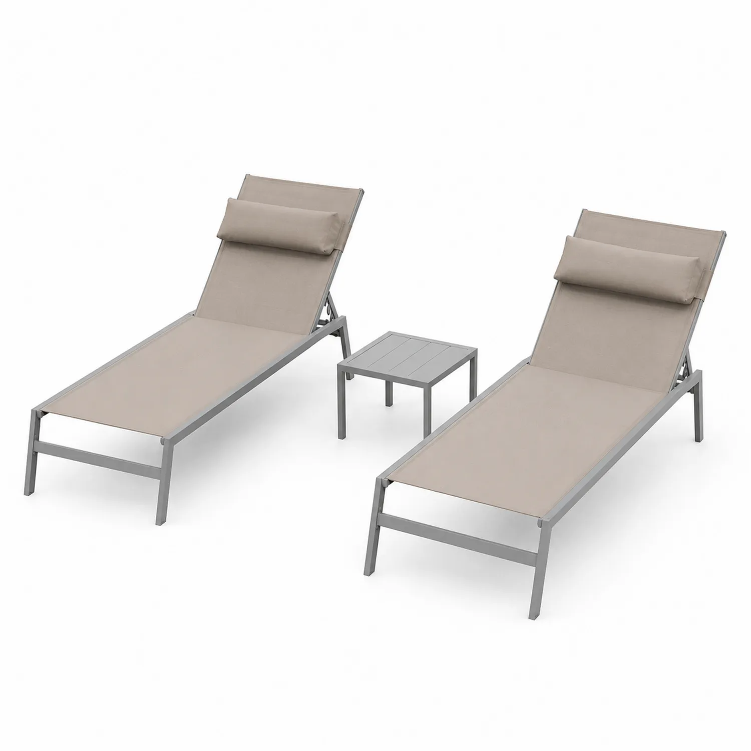 Set Sdraio e Tavolino da Esterno in Alluminio con Tessuto Beige