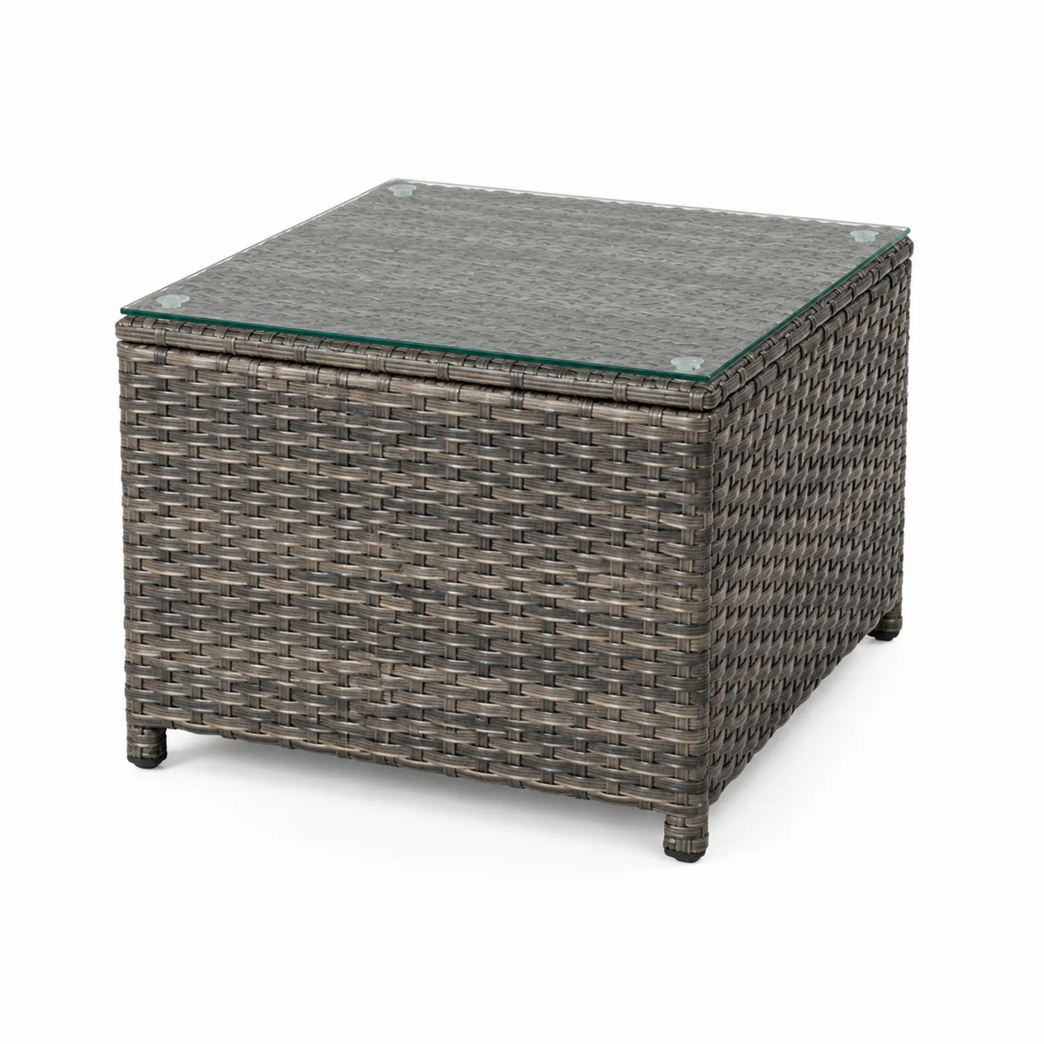 Tavolo da caffè quadrato in rattan con piano in vetro