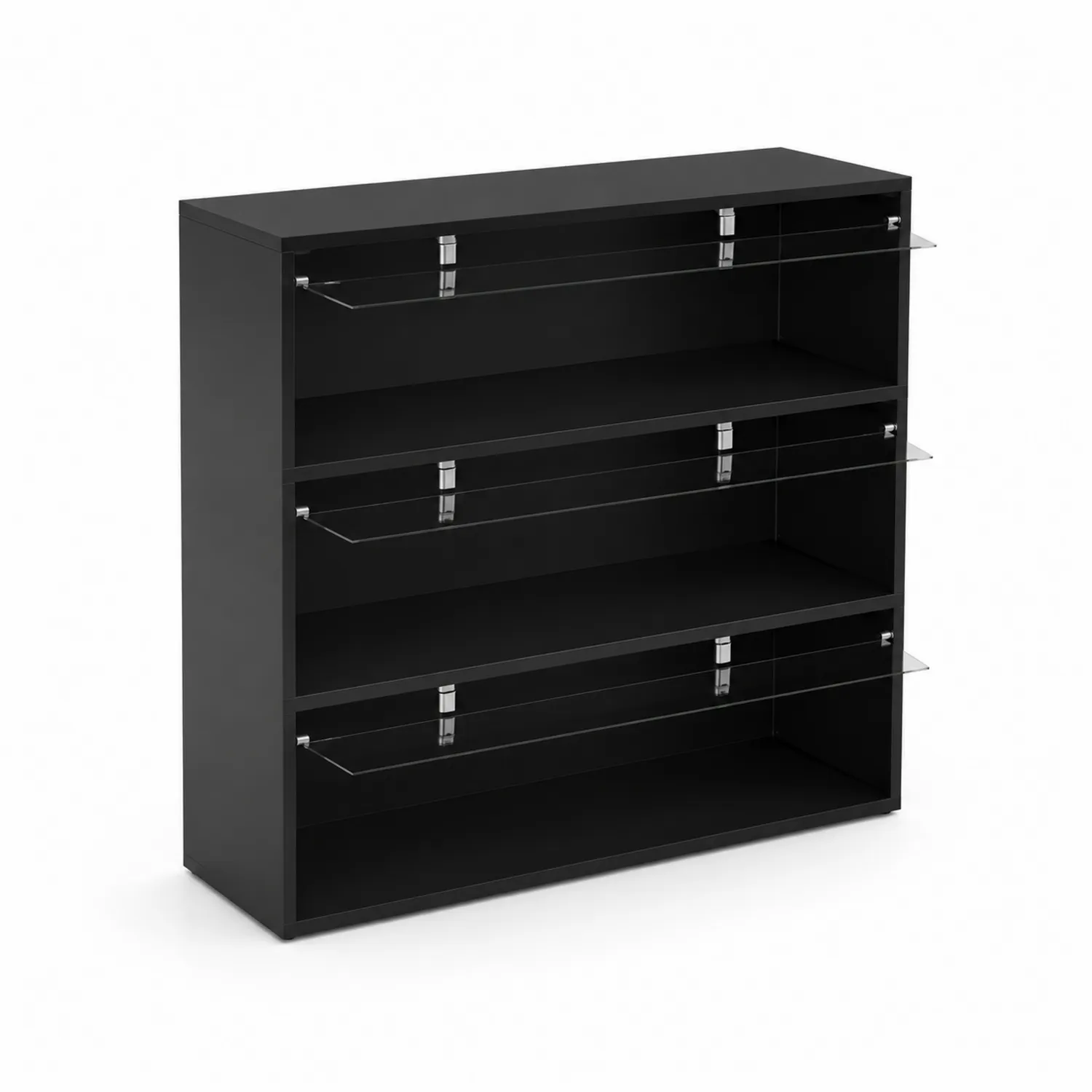 Scarpiera a 3 livelli in Legno e Vetro Nero 104x24x82 cm