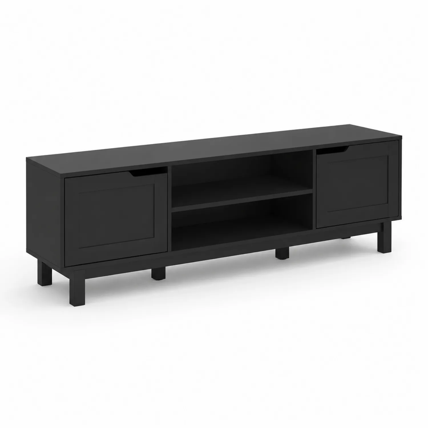 Mobile TV nero in legno con ripiani e ante 150x40x45 cm