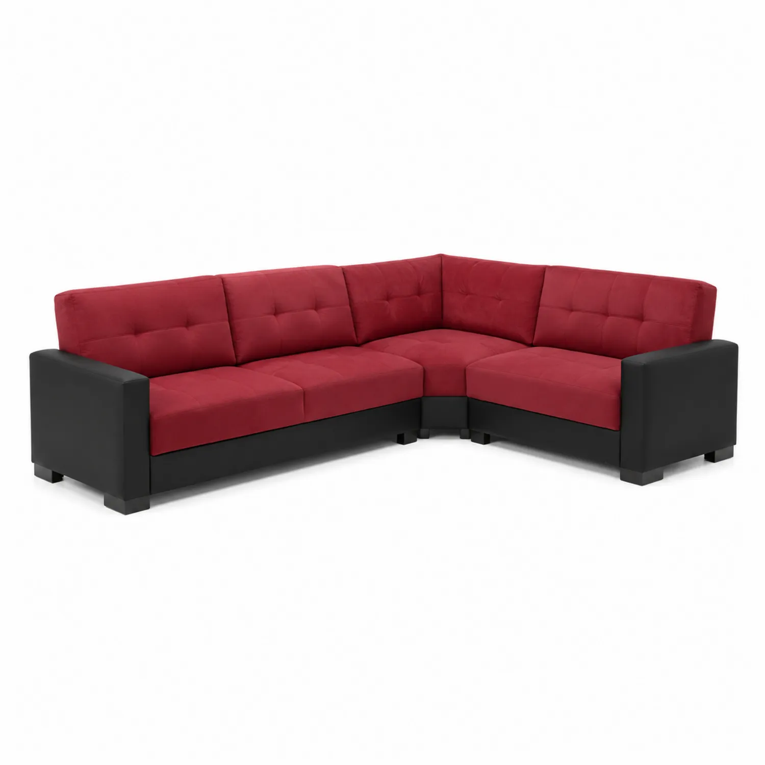 Divano Angolare in Tessuto e Similpelle Rosso/Nero