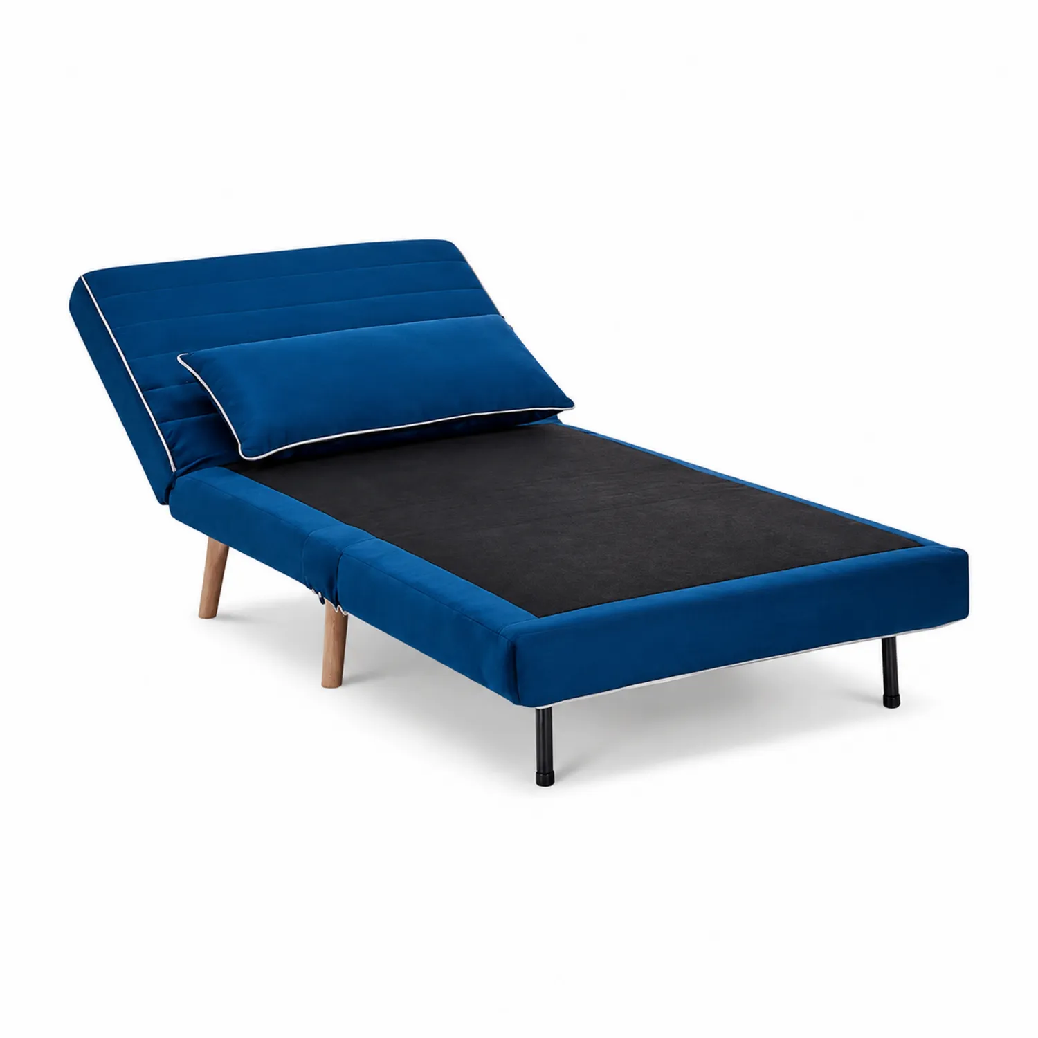 Divano Letto in Tessuto Blu con Cuscino