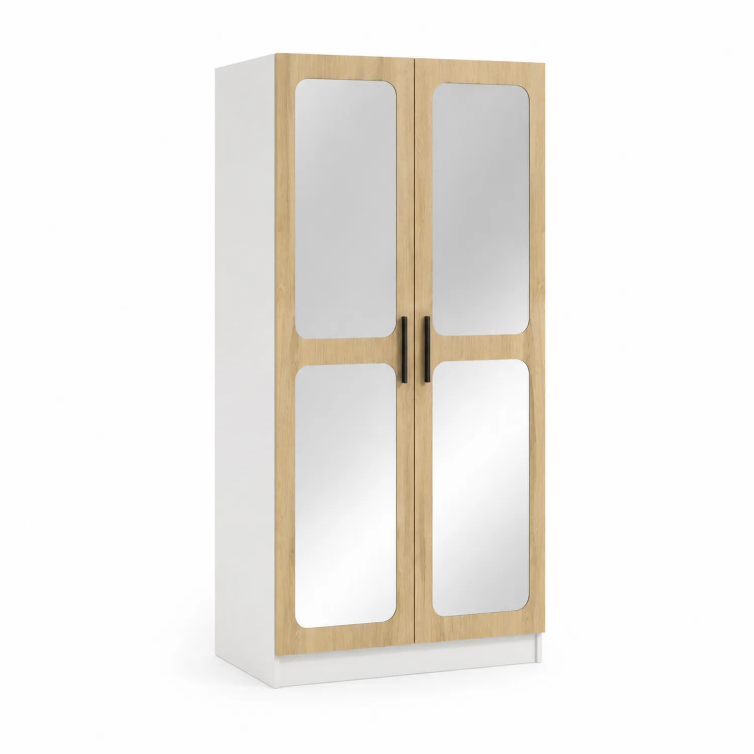 Armadio a Due Ante con Specchi in Legno e Bianco 180x90x50 cm