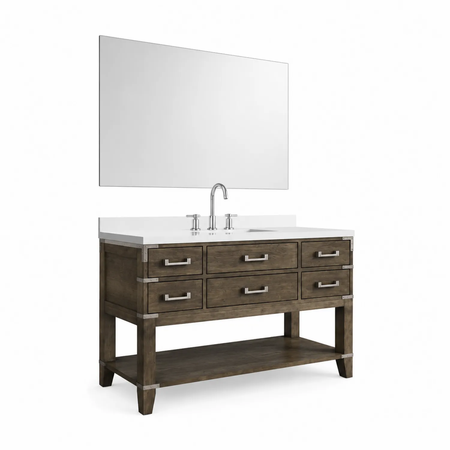 Mobile bagno in legno con specchio e cassetti 150x80x55 cm