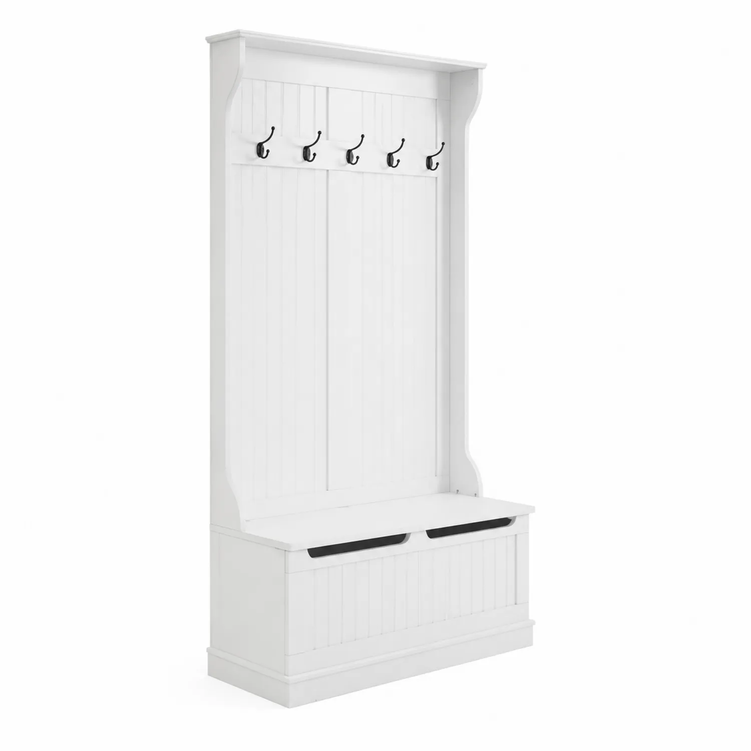 Appendiabiti in MDF Bianco con Panchina e Ganci