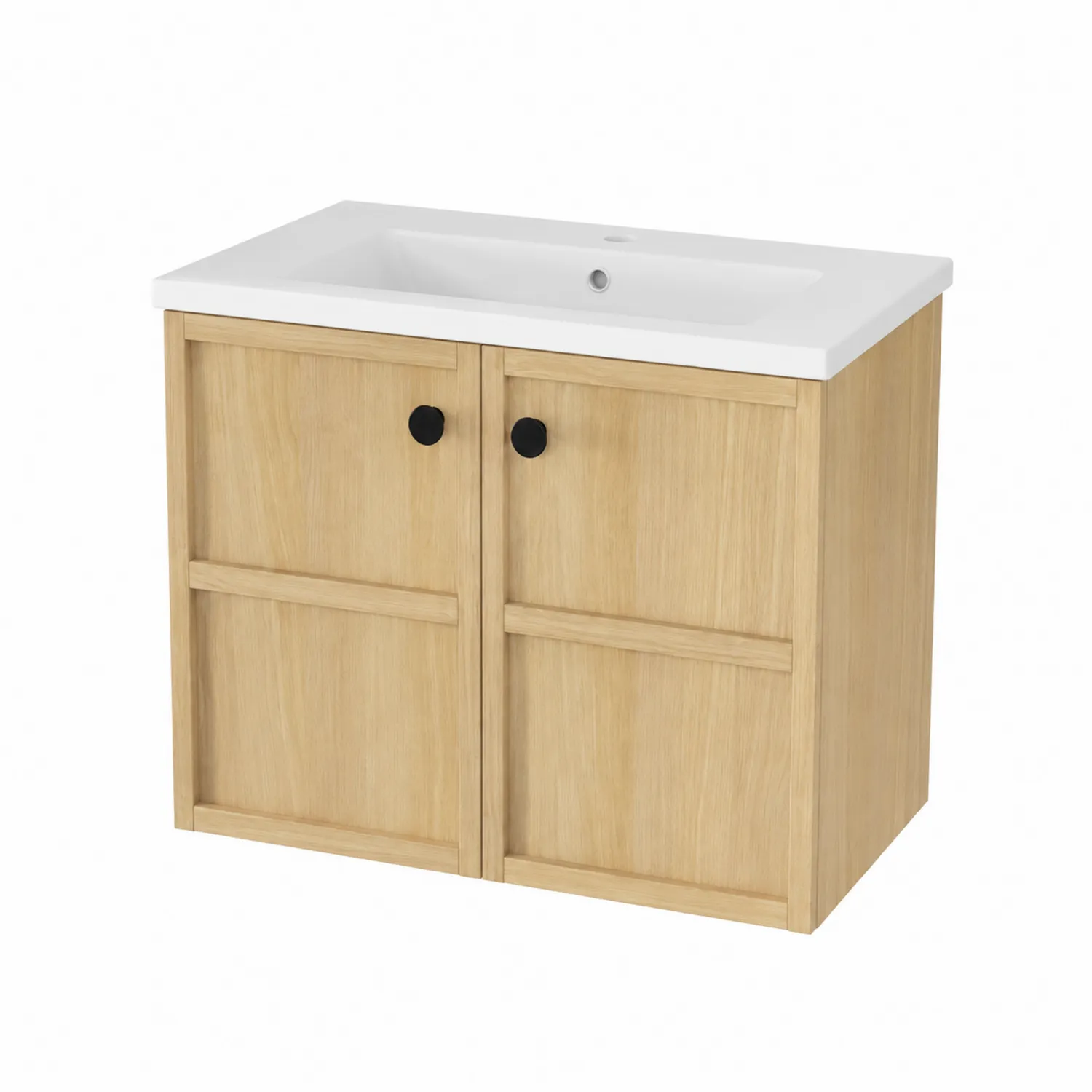 Mobile lavabo in legno con lavabo in ceramica bianca