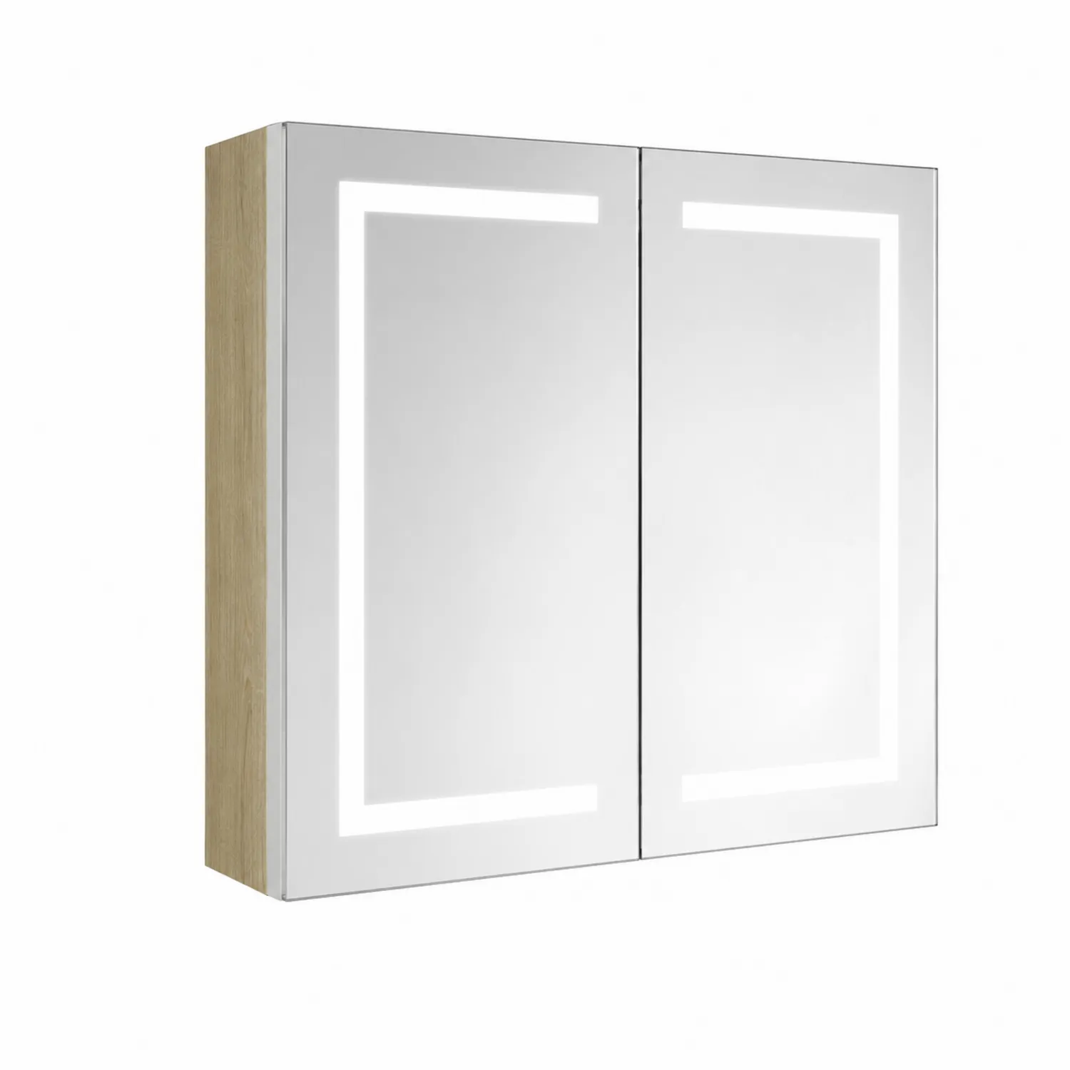 Armadietto a Specchio da Bagno con Illuminazione LED in Rovere