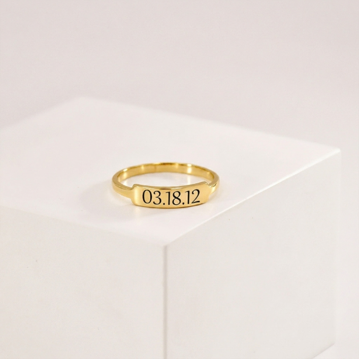 Custom Delicate Dainty Bar Date Ring