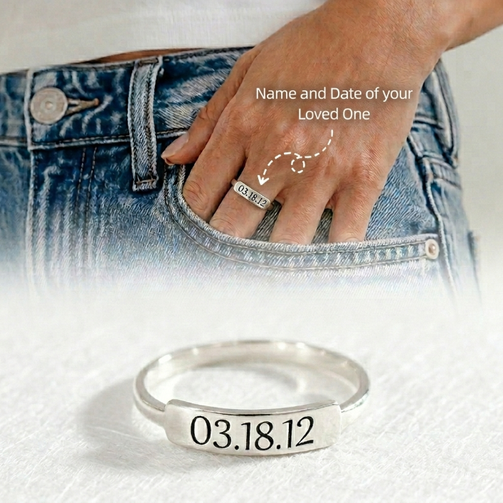 Custom Delicate Dainty Bar Date Ring