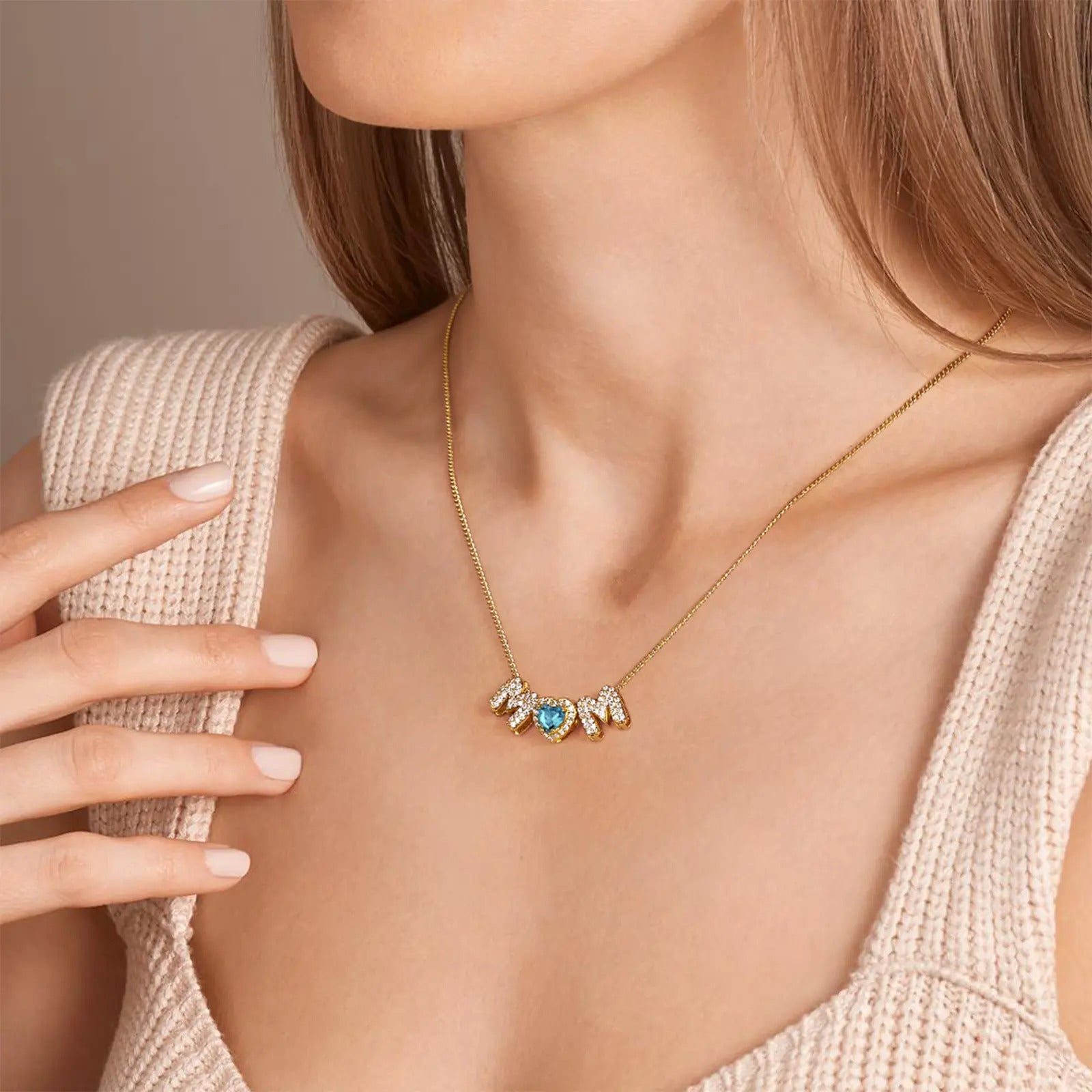 Heart Birthstones Necklace For Mom
