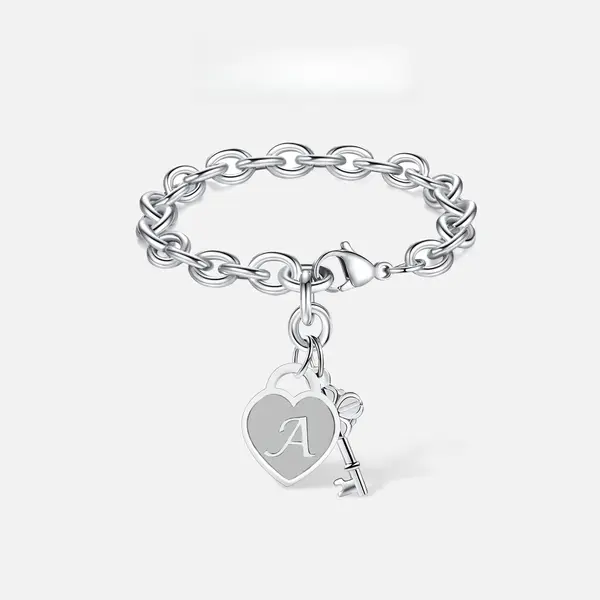 Personalized Initial Heart & Key Charm Bracelet 