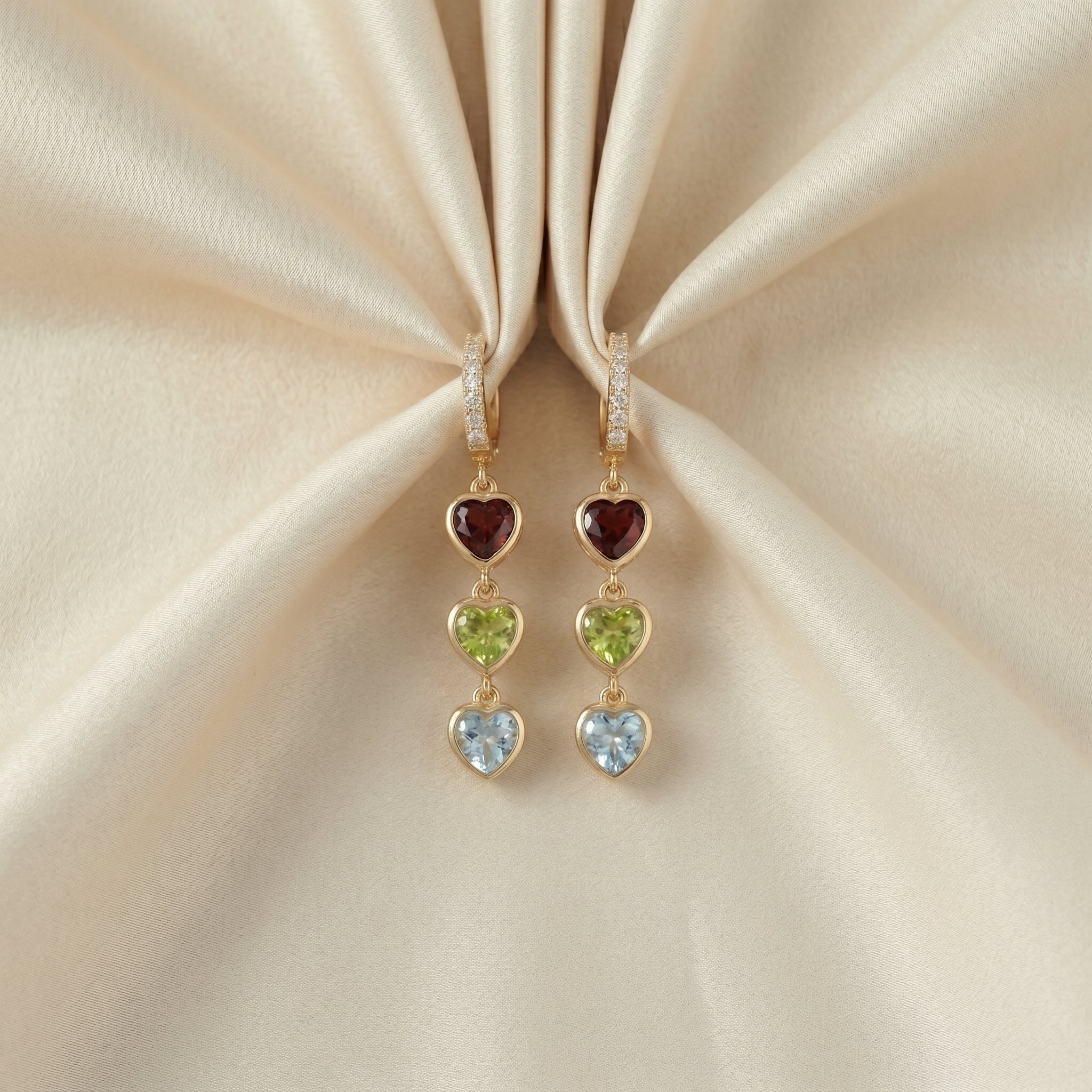 Personalized Heart Birthstone Huggie Earrings