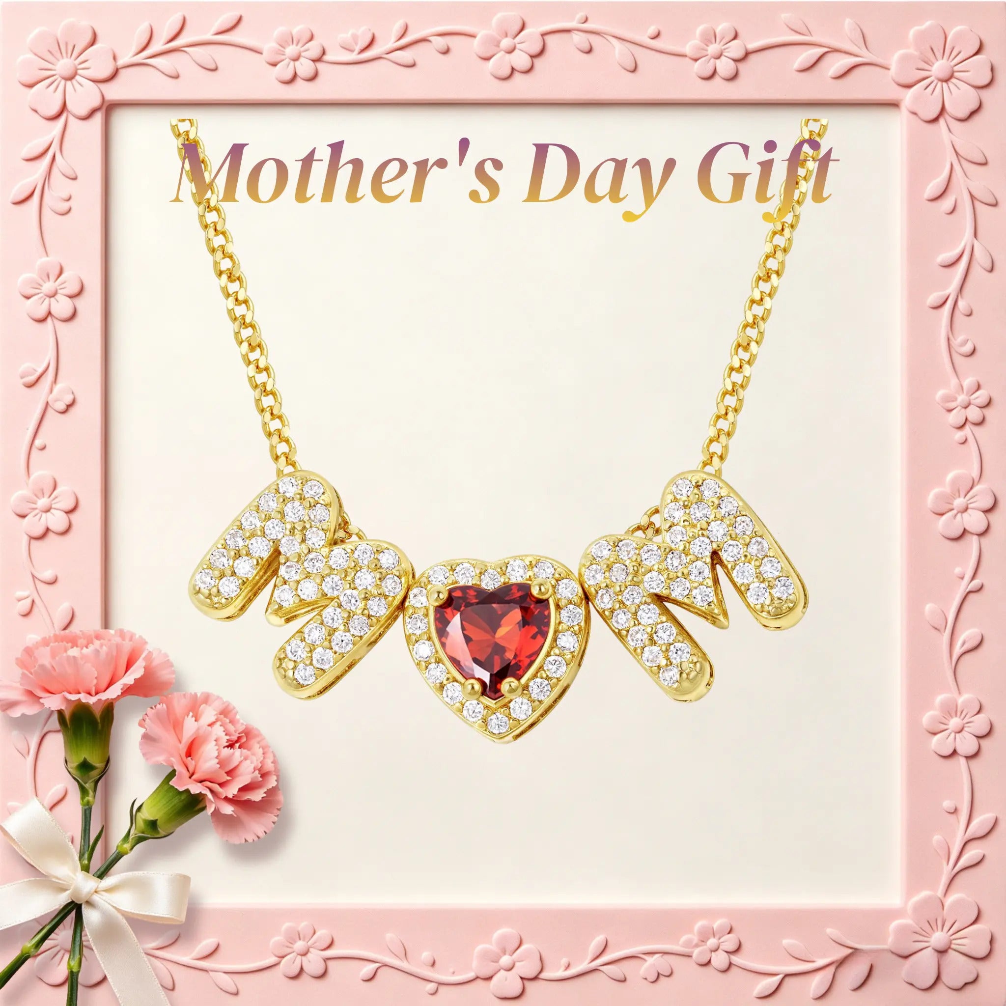 Heart Birthstones Necklace For Mom