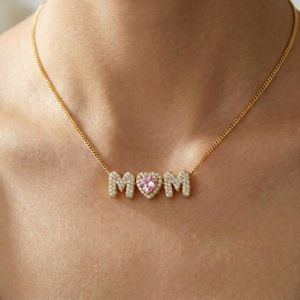 Heart Birthstones Necklace For Mom