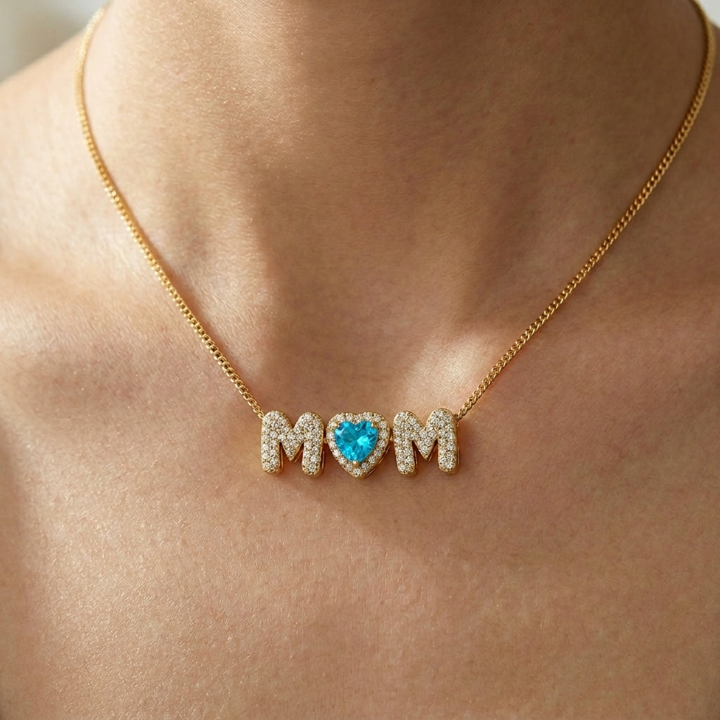 Heart Birthstones Necklace For Mom