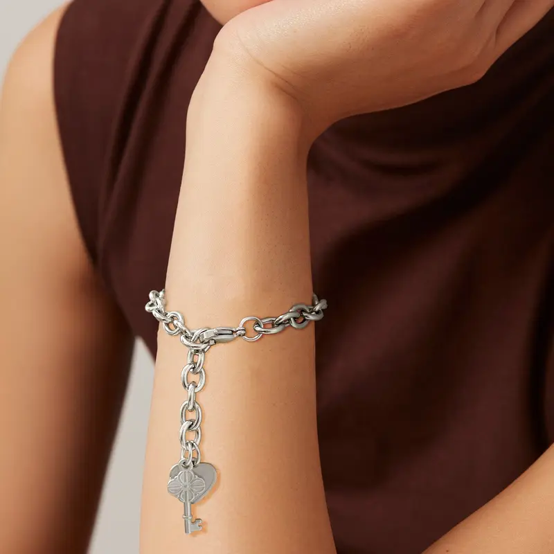 Personalized Initial Heart & Key Charm Bracelet 