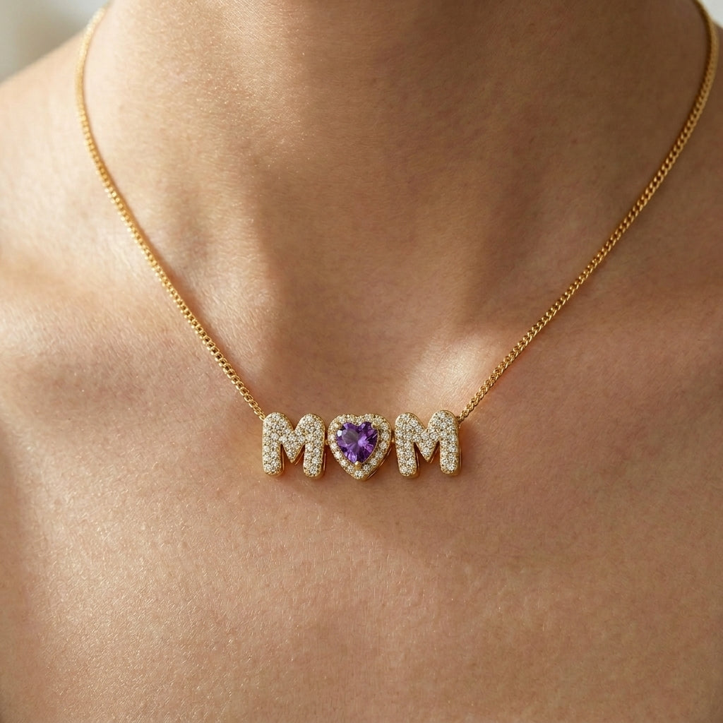 Heart Birthstones Necklace For Mom