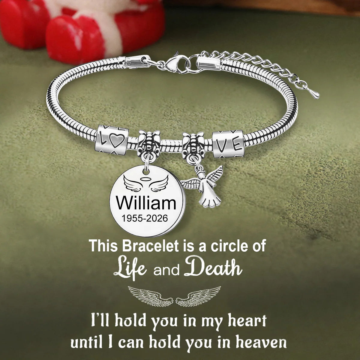 Always In My Heart, Personalized Angel Memorial Bracelet