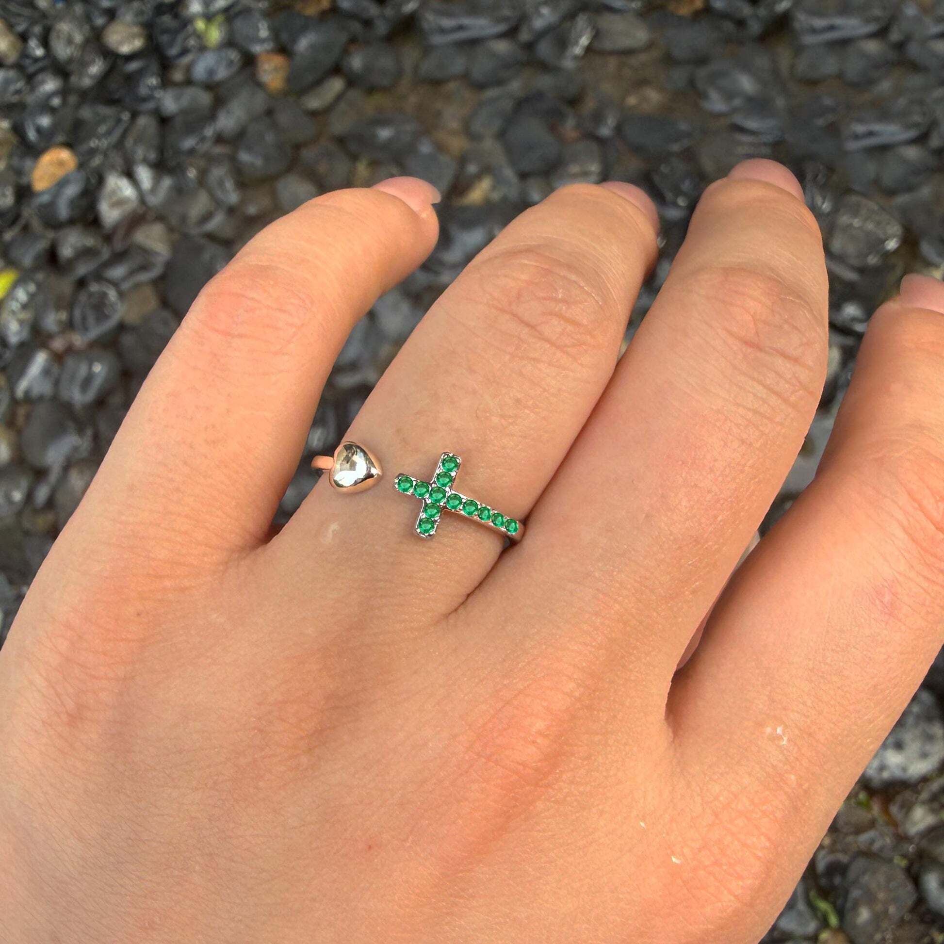 Pray Through It Cross & Heart Personalized Birthstone Ring