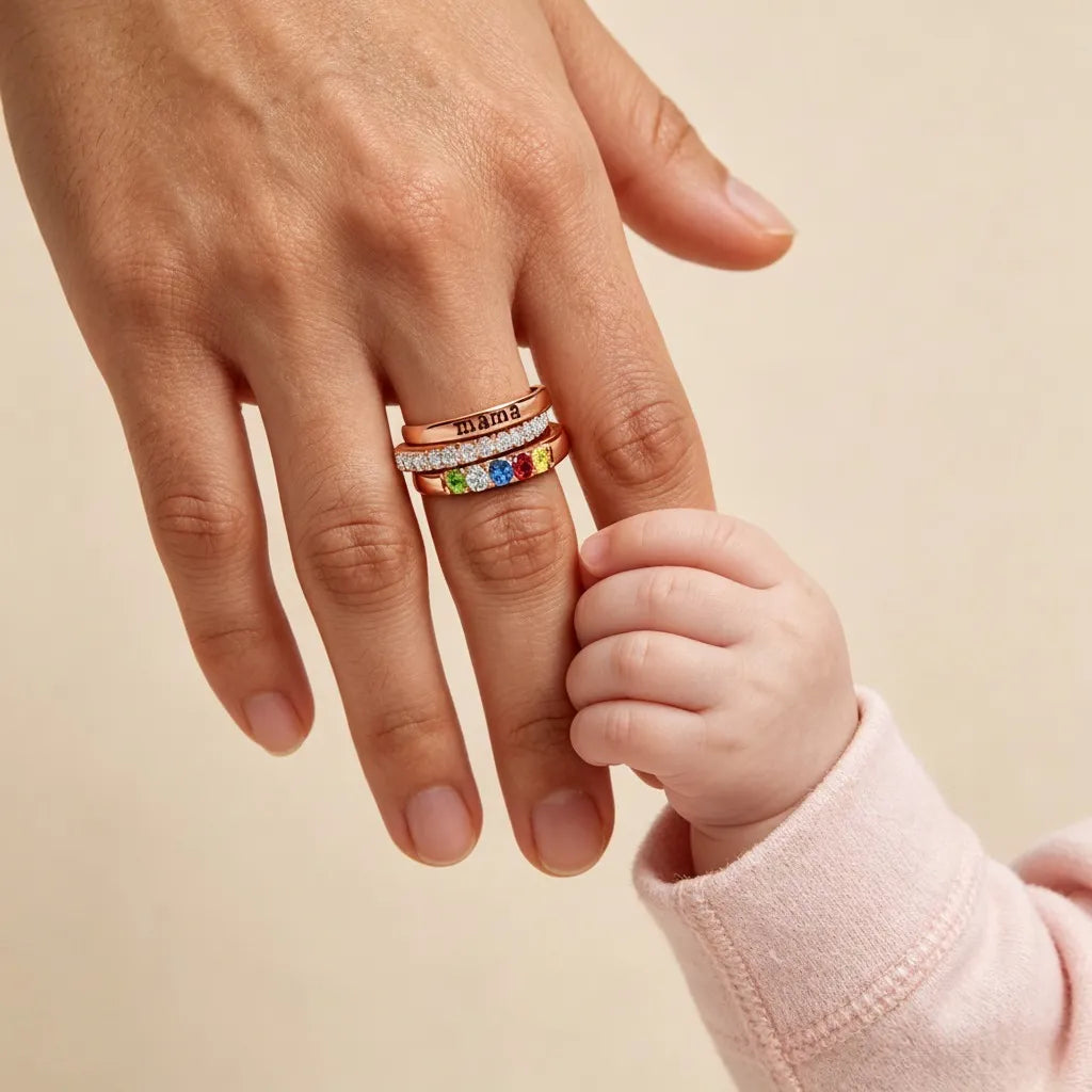 FOR MOTHER-CUSTOM BIRTHSTONES MAMA STACK RING
