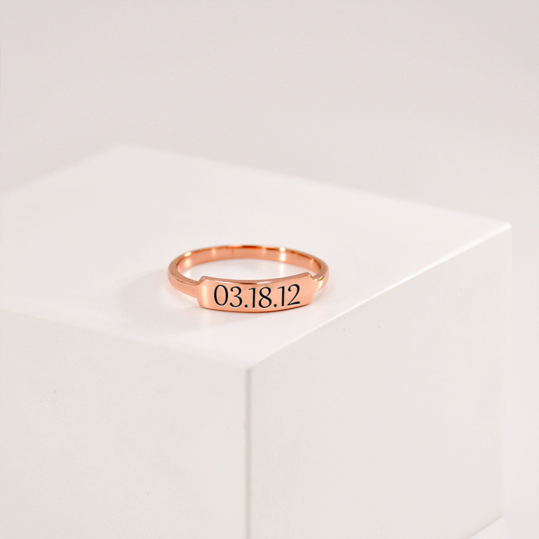 Custom Delicate Dainty Bar Date Ring