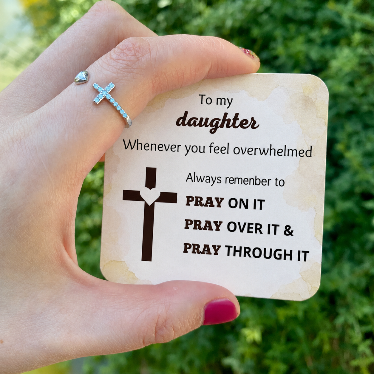 Pray Through It Cross & Heart Personalized Birthstone Ring