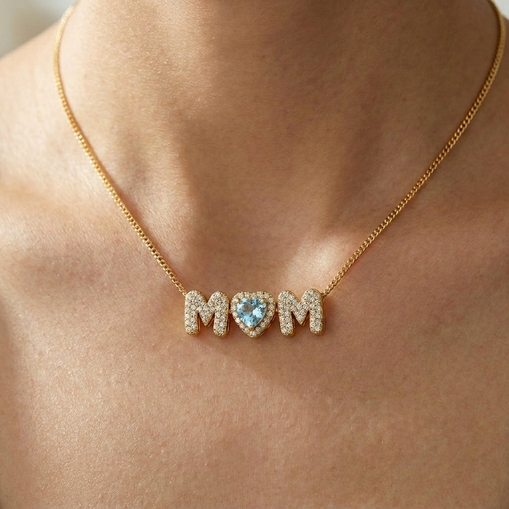 Heart Birthstones Necklace For Mom