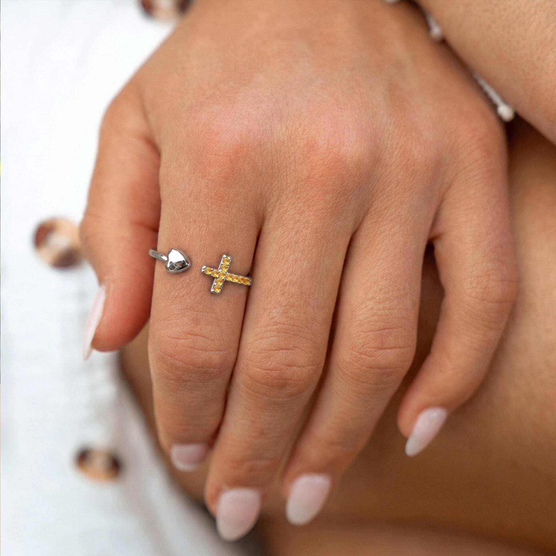 Pray Through It Cross & Heart Personalized Birthstone Ring