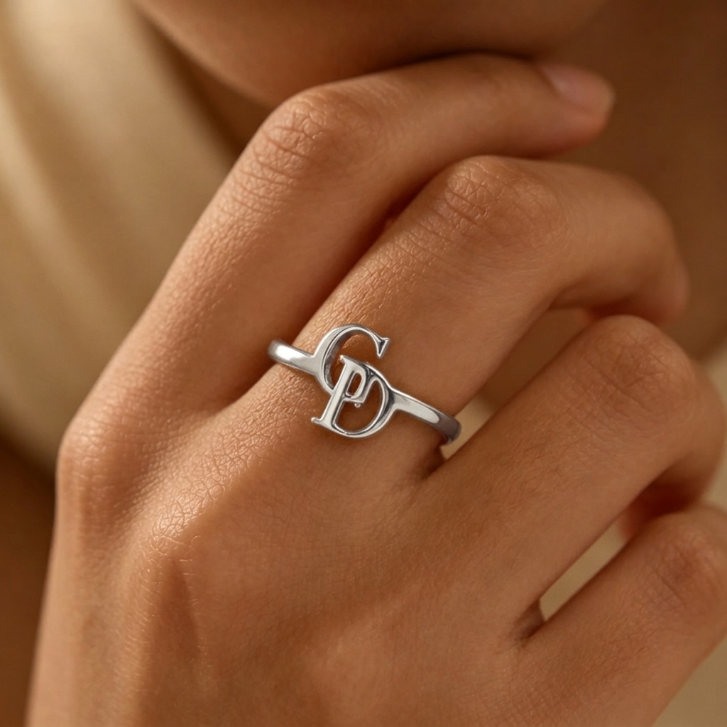 Mother And Daughter Custom Two Initial Interlocking Ring